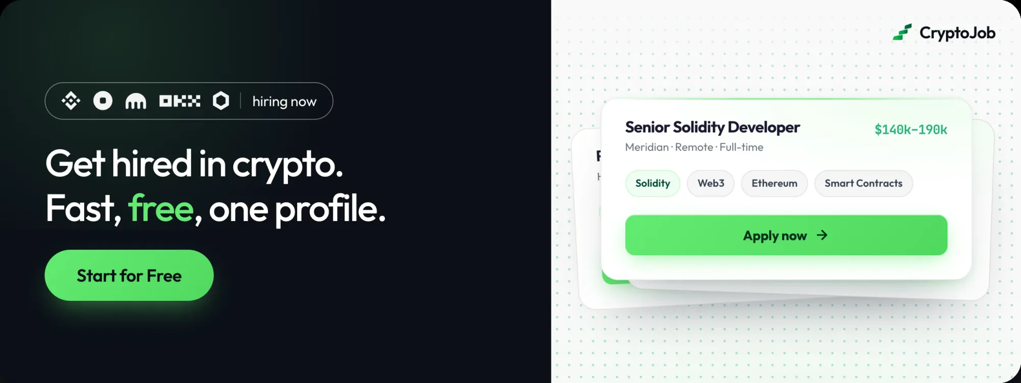 CryptoJob: get hired in crypto. Fast, free, one profile. Start for free.