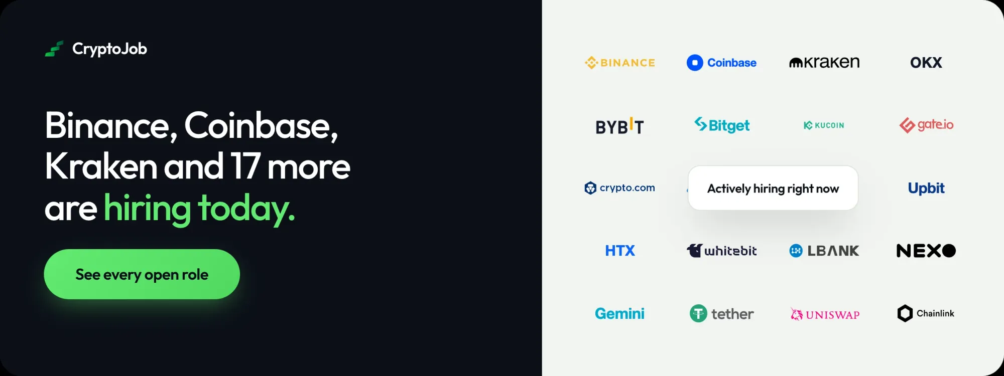Binance, Coinbase, Kraken and 17 more are hiring today on CryptoJob