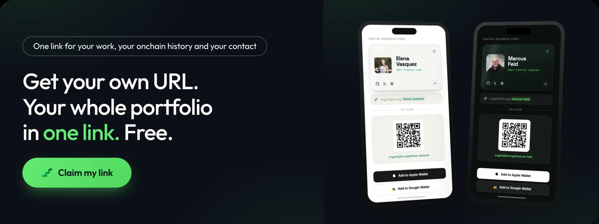 CryptoJob digital business card: your whole portfolio in one link, free