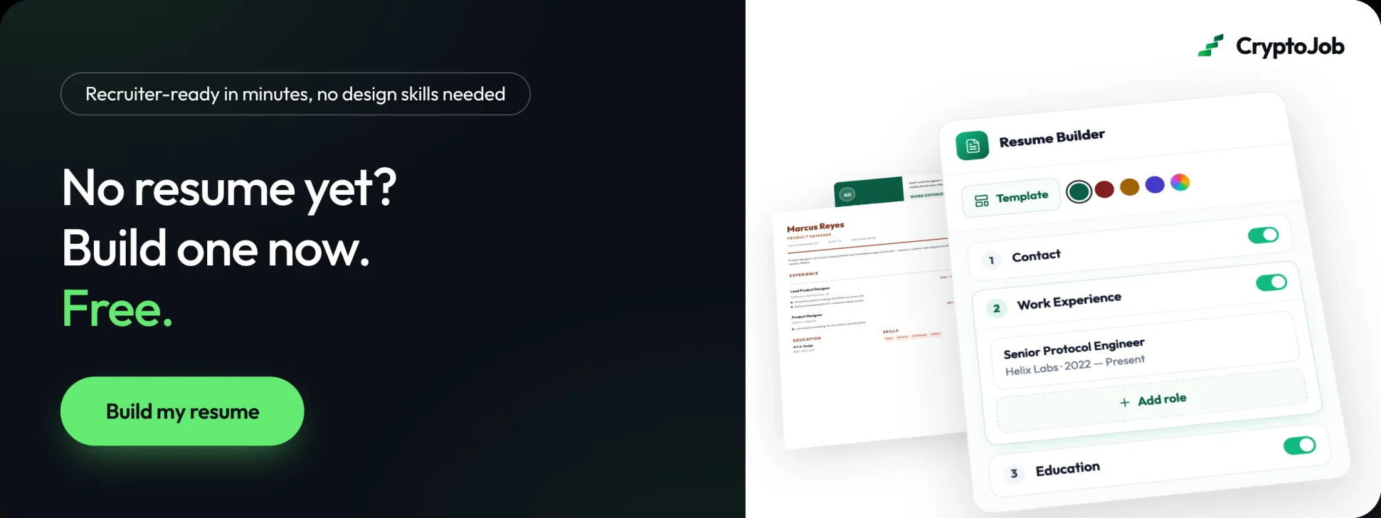 CryptoJob resume builder: no resume yet? Build one now, free