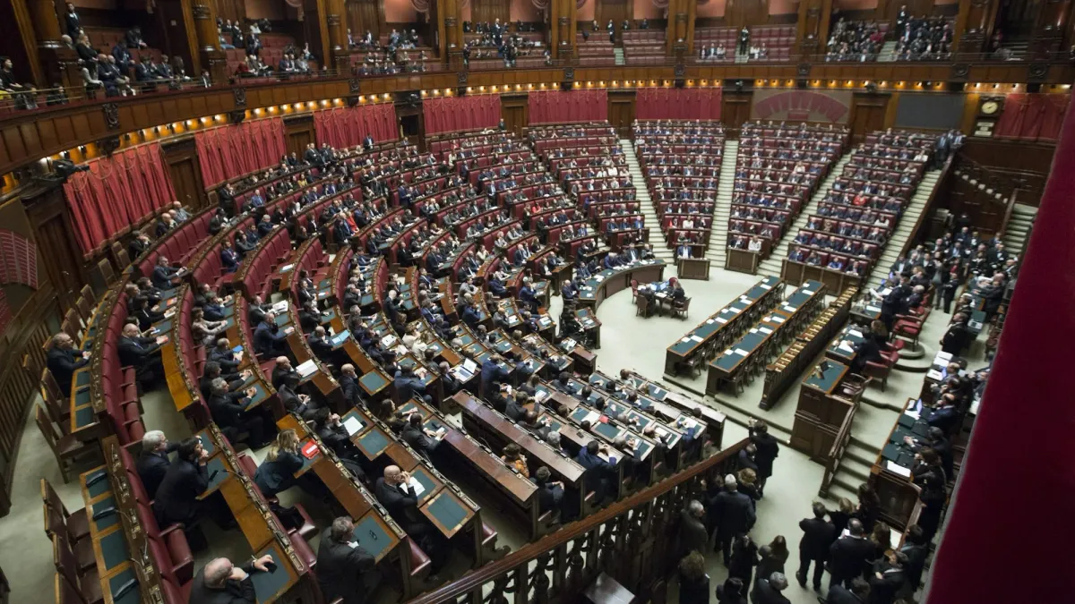 Crowded parliamentary chamber during a full plenary session