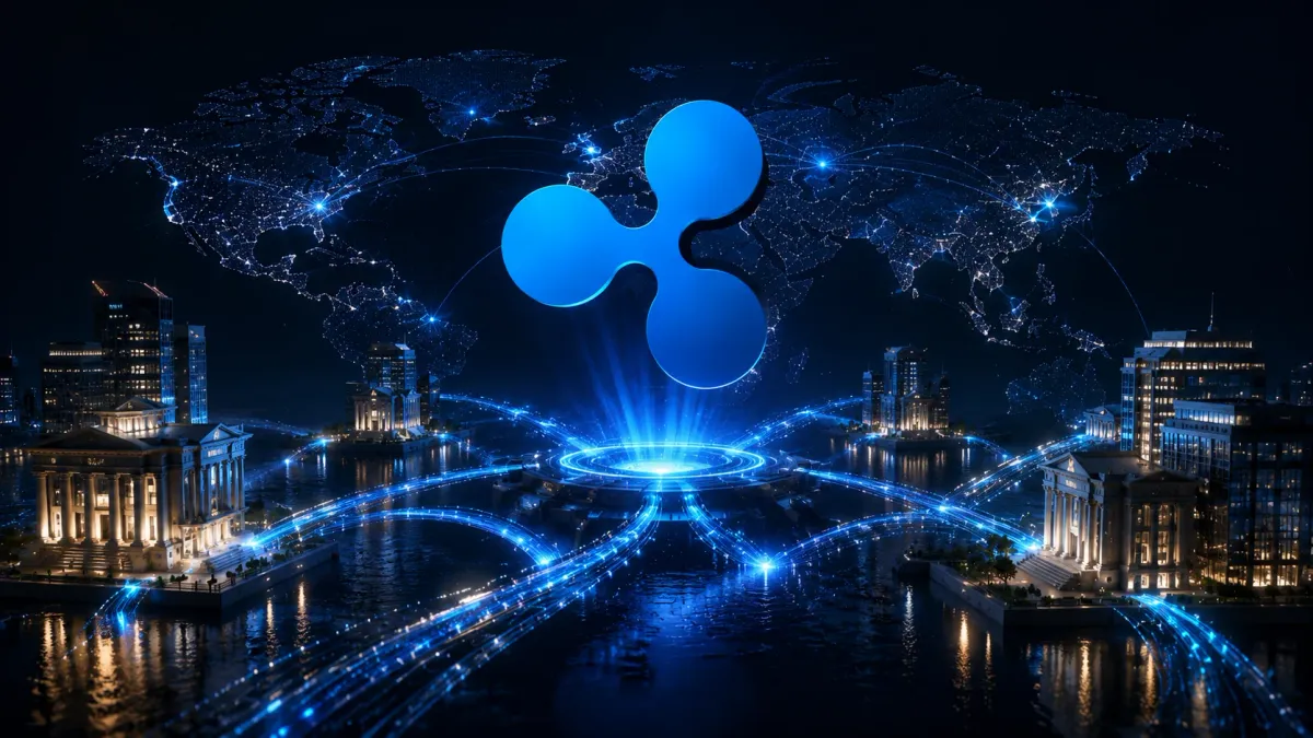 Ripple logo over a global payments-network background, hero for a 2026 Ripple jobs guide