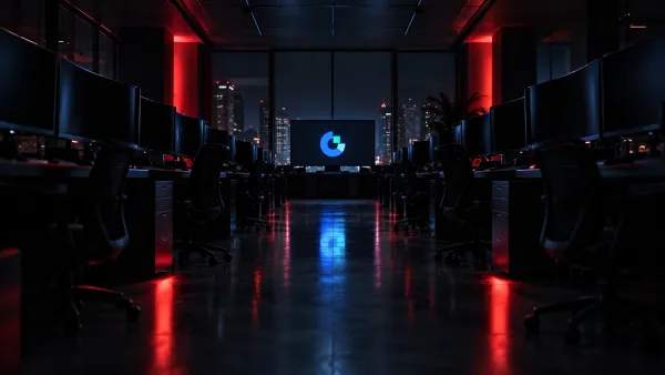 Dark trading floor with one lit screen, hero for crypto exchange product jobs guide