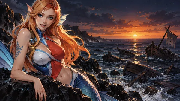 Siren on rocks above wrecked boats at dusk, hero for an on-chain analyst jobs guide